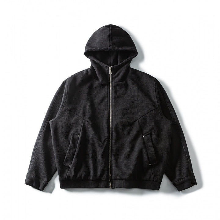 Unisex Boxy Hooded Jacket made of textured cotton blend with full zip and flap pockets Mune Fashion