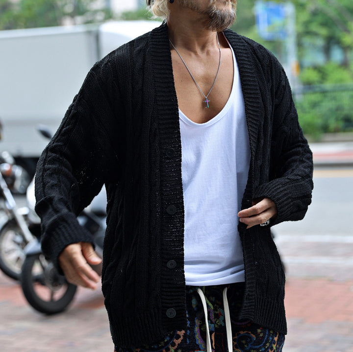 Men's chunky knit cardigan with cable pattern and button placket Mune Fashion
