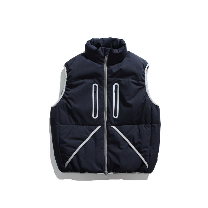 Unisex Padded Stand-Up Collar Vest with Wind and Water-Repellent Surface, Contrast Piping, and Multiple Pockets Mune Fashion