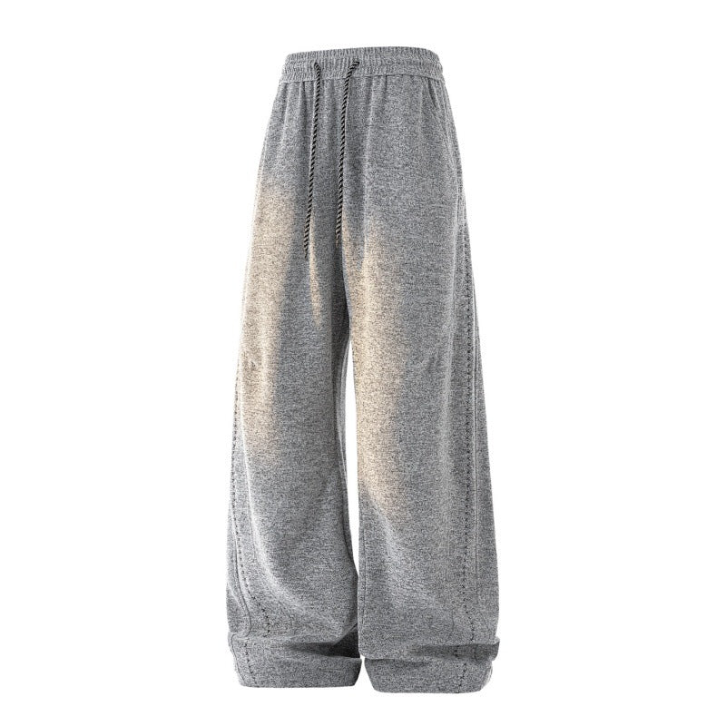 Women's Wide Lounge Pants made of Sweat Fabric with Drawstring, Decorative Stitching, and Elastic Waistband Mune Fashion