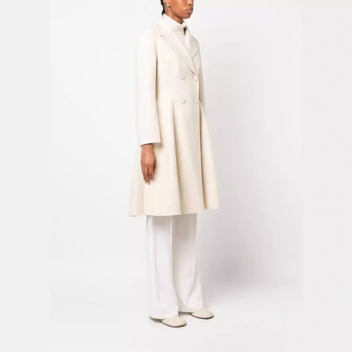 Ladies midi-length coat with tailored seam guidance, A-line and concealed double-button placket Mune Fashion