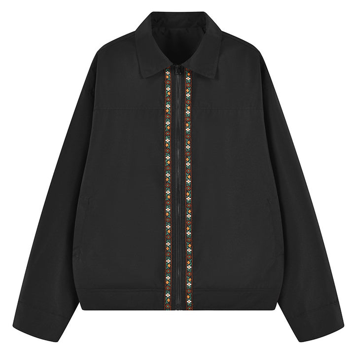Men's lightweight transition jacket with shirt collar, zipper & embroidered front placket Mune Fashion