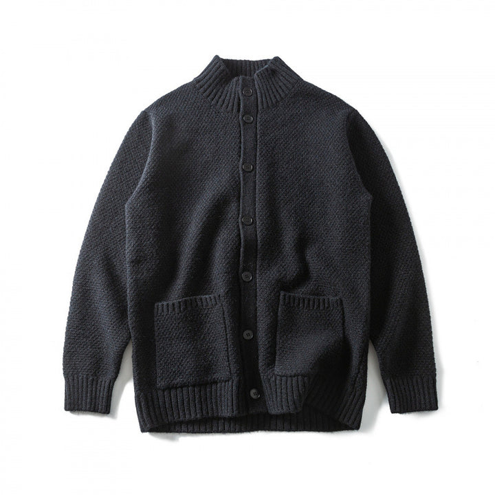 Unisex Structured Button Cardigan with Stand Collar and Patch Pockets Mune Fashion