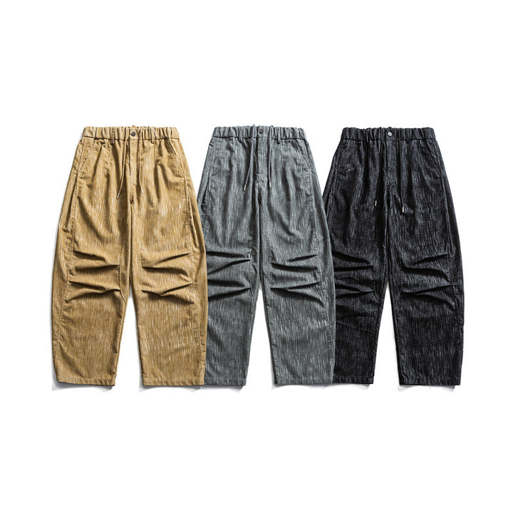 Men's wide cord trousers in workwear look with elastic waistband, drawstring and knee pleats Mune Fashion