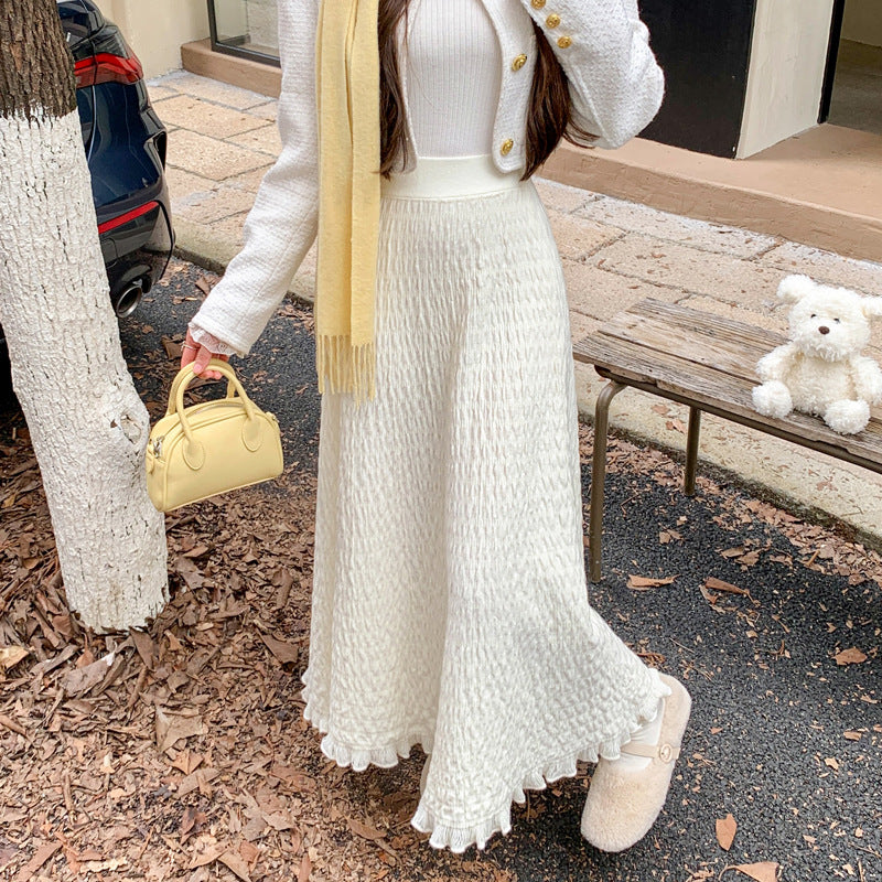 Ladies Elegant Maxi Skirt with Textured Wave Pattern Mune Fashion