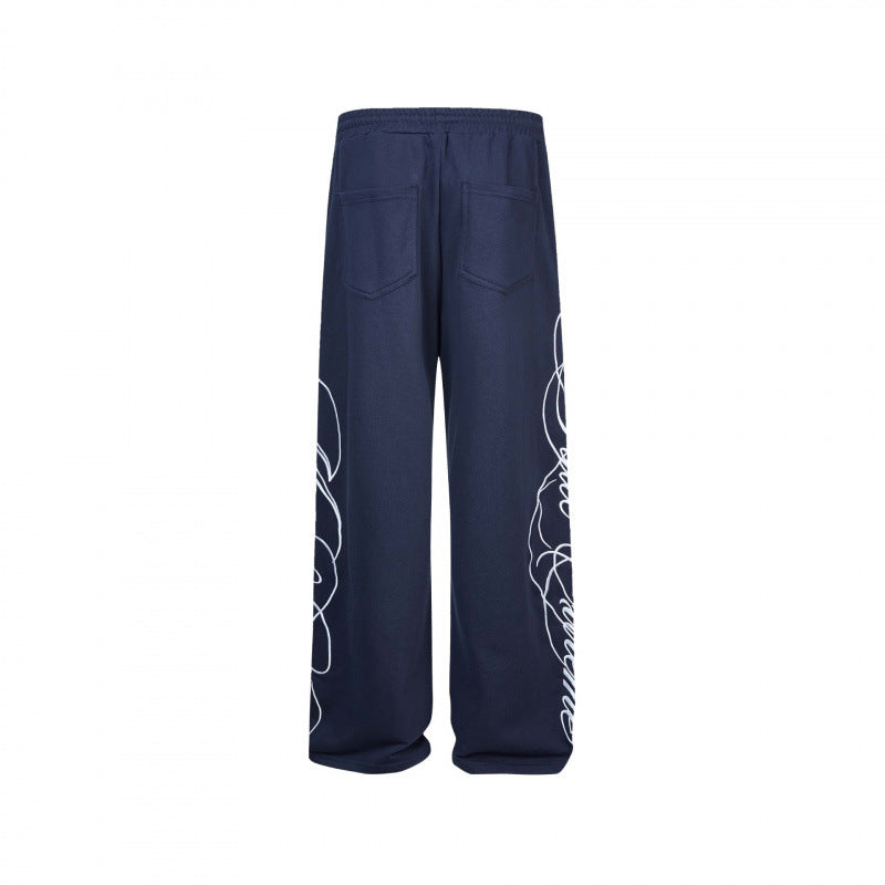 Ladies Wide Jersey Pants with Drawstring, Side Line-Art Print and Relaxed-Fit Mune Fashion