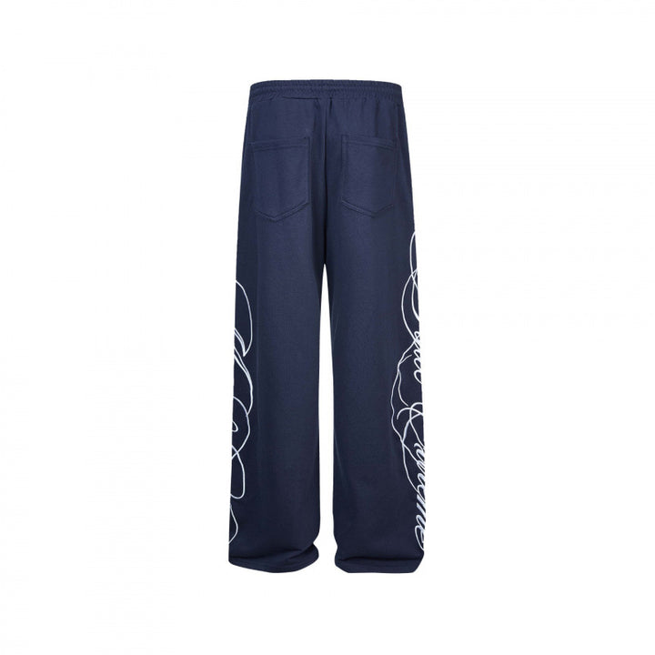 Ladies Wide Jersey Pants with Drawstring, Side Line-Art Print and Relaxed-Fit Mune Fashion