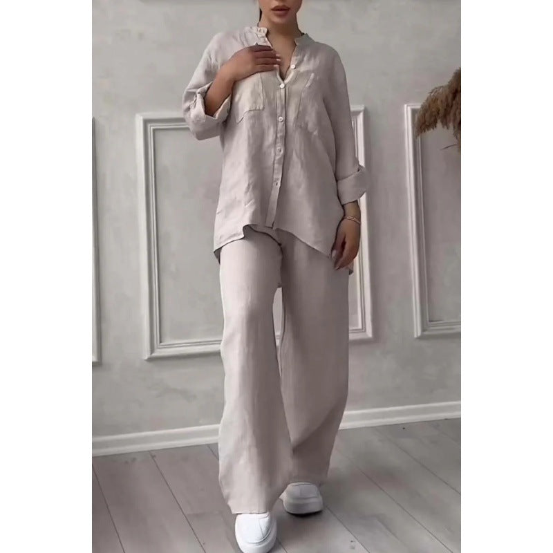 Women's Wide Linen Blend Pants with High Elastic Waistband, Drawstring and Palazzo Silhouette Mune Fashion