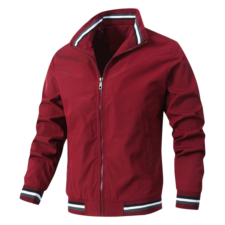 Men's Lightweight Bomber Jacket with Striped Ribbed Collar, Zipper and Side Pockets Mune Fashion