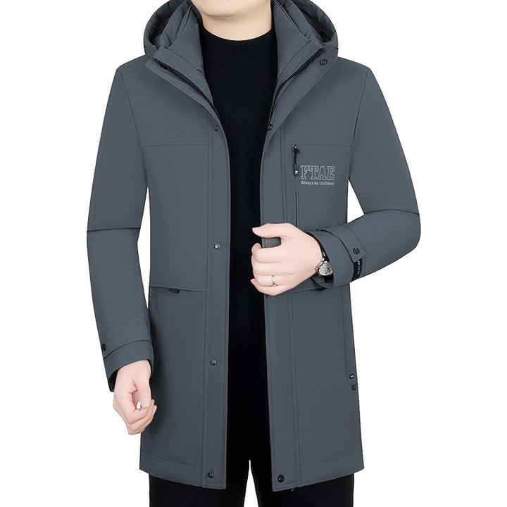 Men's modern water-repellent long parka with hood and lightweight thermal insulation Mune Fashion
