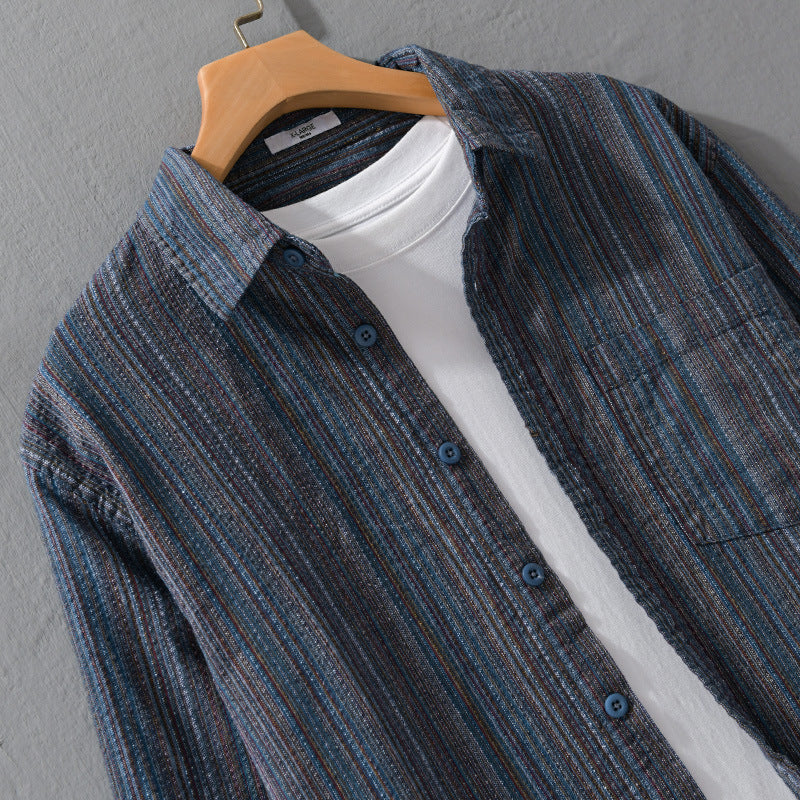 Men's Striped Linen-Cotton Shirt in Relaxed-Fit with Chest Pocket Mune Fashion