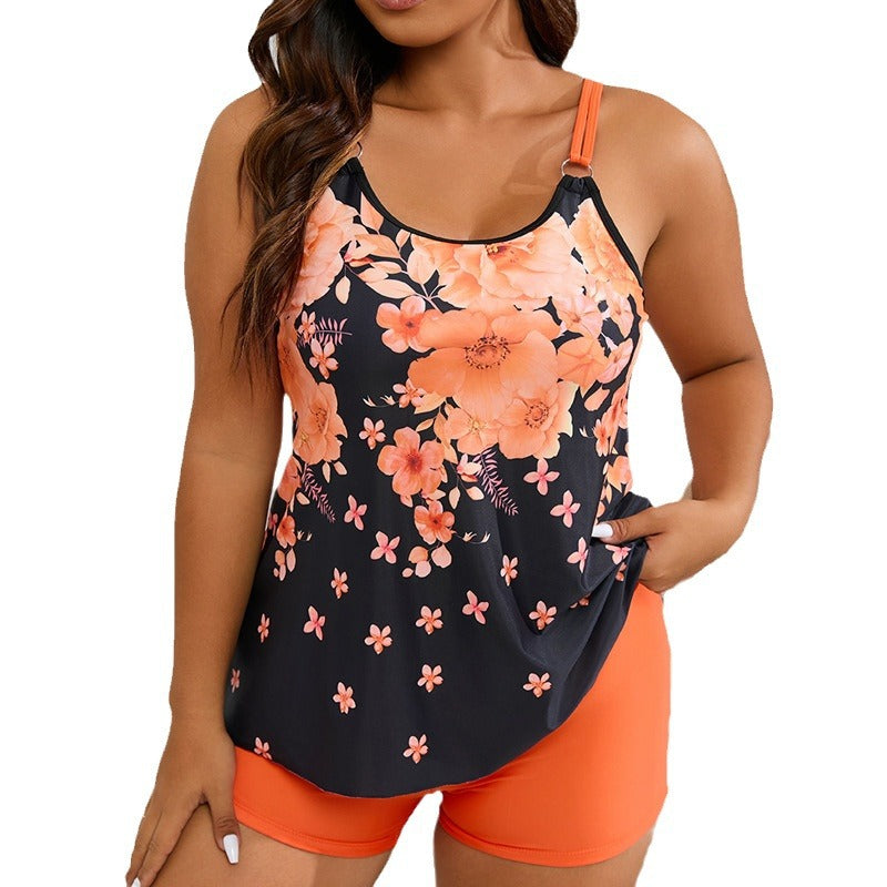 Women's Sporty Tankini Swimsuit with Floral Design and Fashionable Cut Mune Fashion