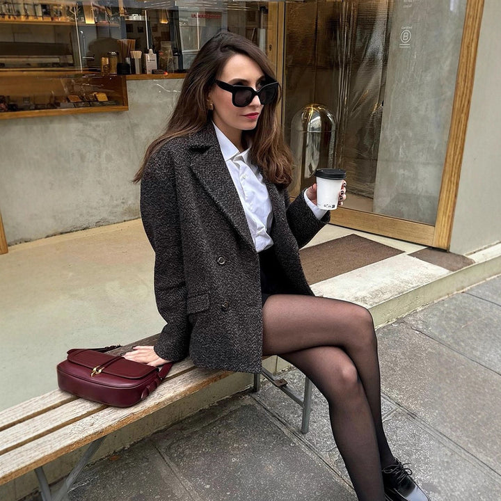 Women's Short Tailored Double-Breasted Blazer made of Boucle Tweed Mune Fashion