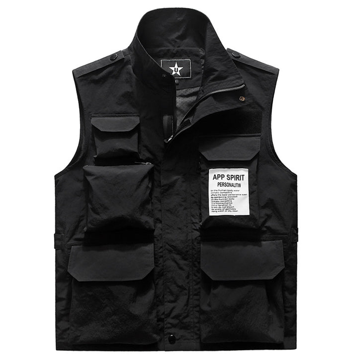 Men's Multifunctional Utility Vest with Multiple Pockets and Stand-Up Collar Mune Fashion