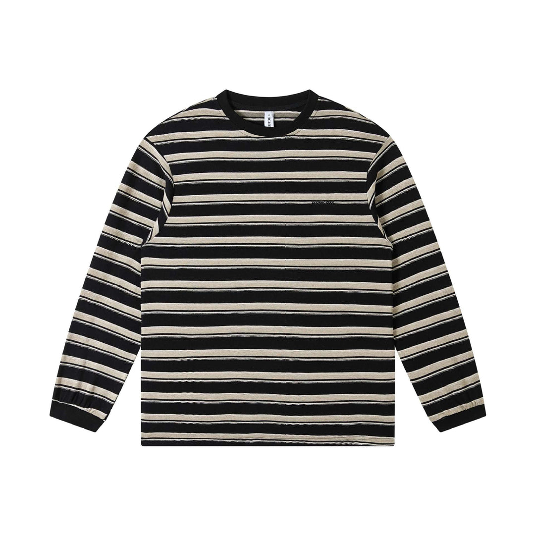 Unisex finely knitted long sleeve shirt with striped structure and ribbed round neck Mune Fashion