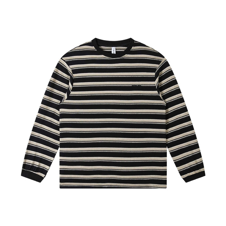 Unisex finely knitted long sleeve shirt with striped structure and ribbed round neck Mune Fashion