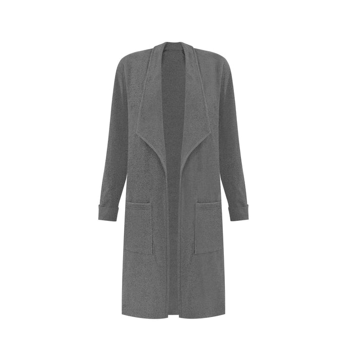 Women Longline Blazer with Shawl Collar, Open Cut and Patch Pockets Mune Fashion