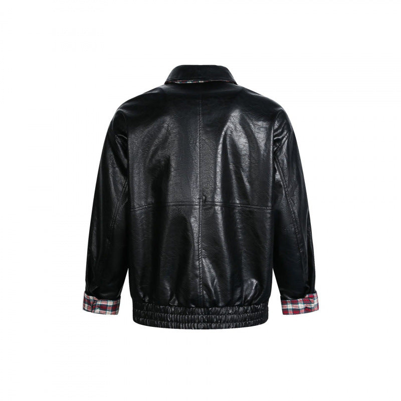 Men's faux leather blouson with check lining, zipper and elastic hem Mune Fashion