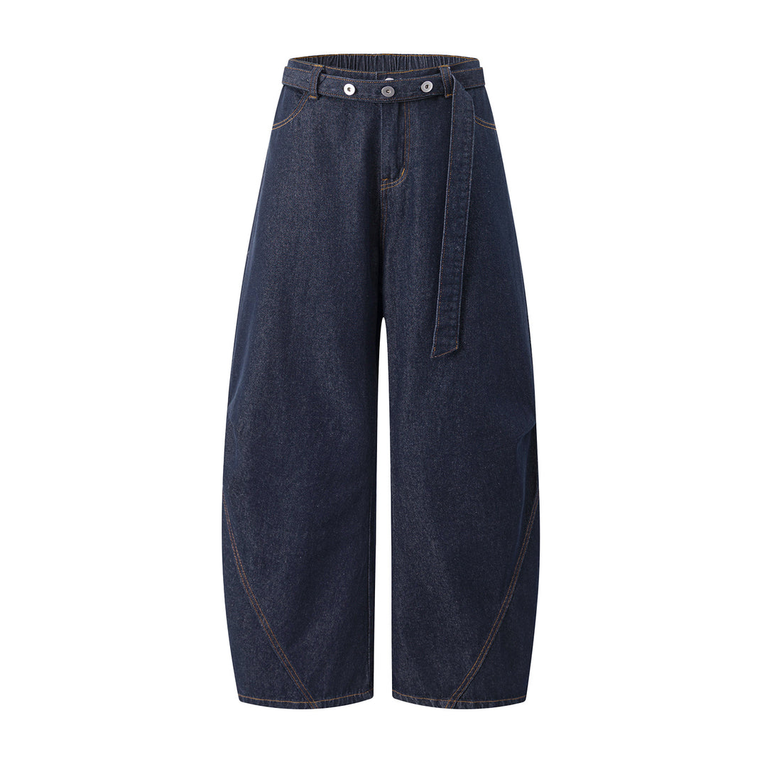 Women's culotte jeans with wide balloon cut, high waistband and fabric belt Mune Fashion