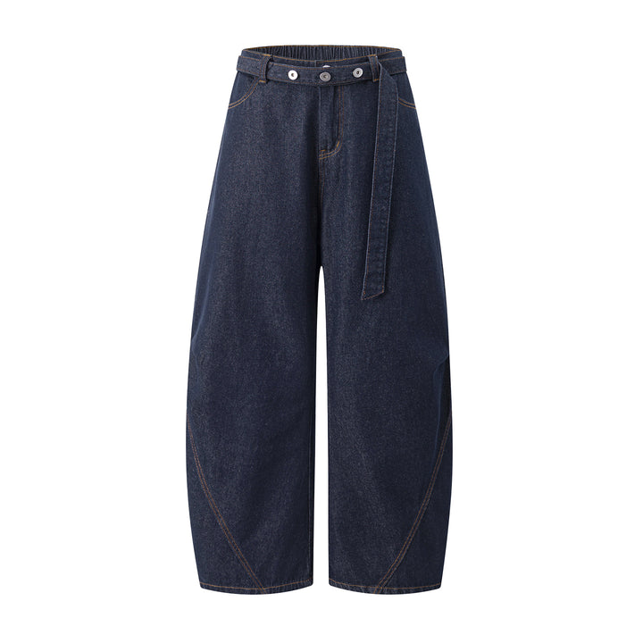 Women's culotte jeans with wide balloon cut, high waistband and fabric belt Mune Fashion