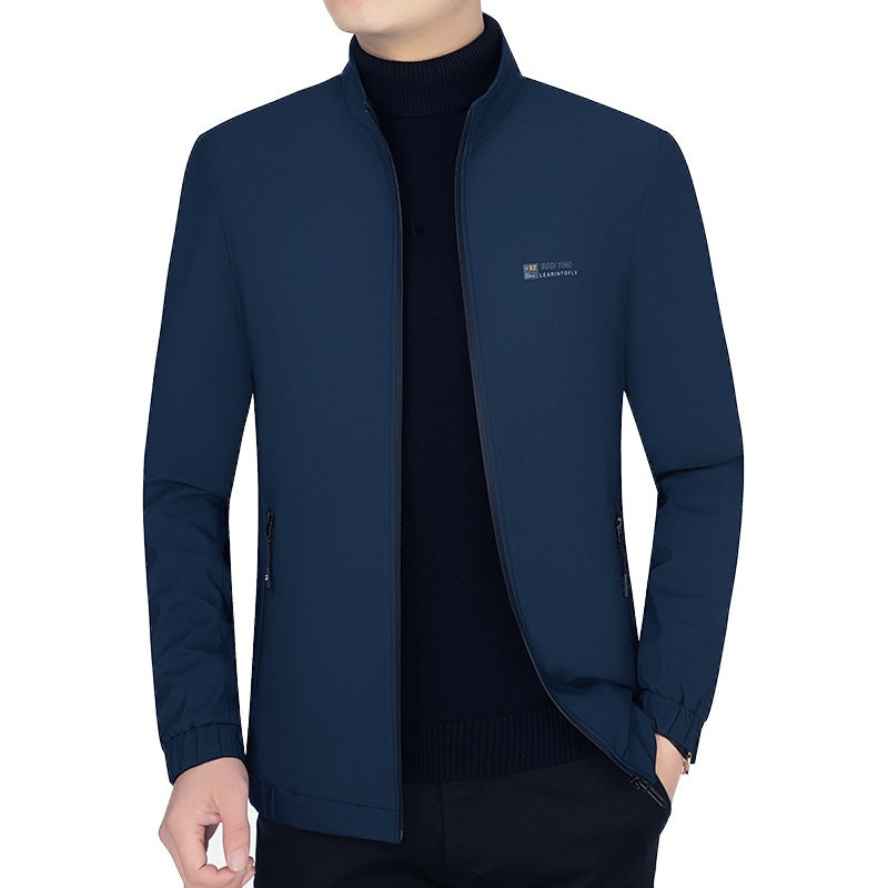 Men's Stand Collar Jacket with Warming Teddy Lining and Zipper Mune Fashion