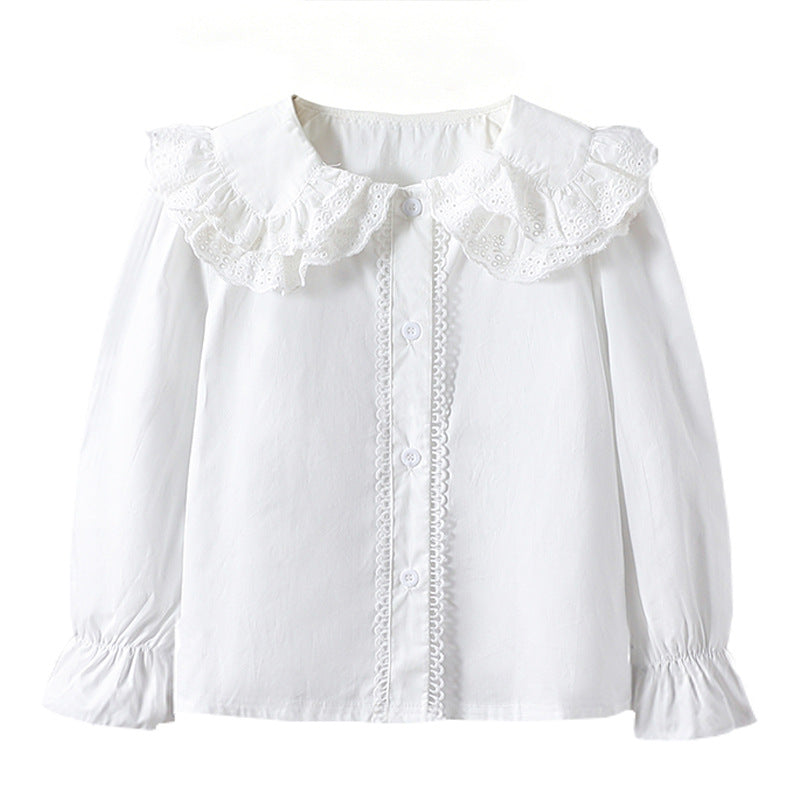 Girl's blouse with voluminous lace collar and ruffle details Mune Fashion