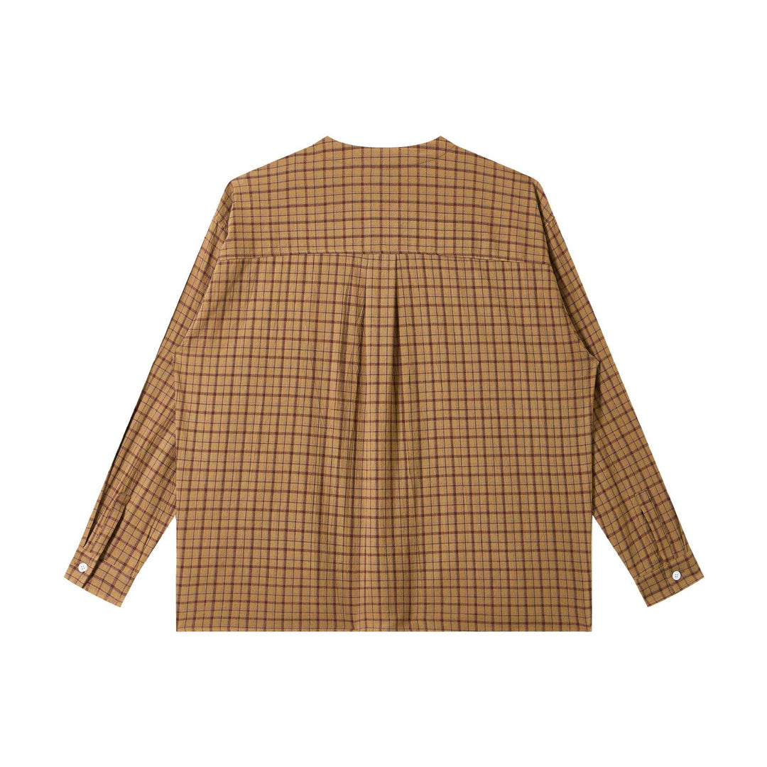 Ladies Oversize Shirt Jacket with Round Collar, Full Button Placket and Checkered Structured Fabric Mune Fashion