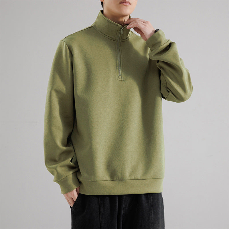 Men's Oversized Half-Zip Sweatshirt with High Stand-Up Collar, Heavy French Terry and Minimalist Design Mune Fashion