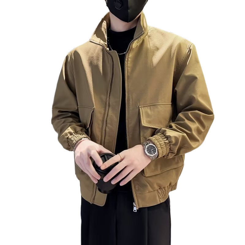 Men's Lightweight Tech Bomber Jacket with Stand-Up Collar, Large Flap Chest Pocket and Elastic Hem Mune Fashion