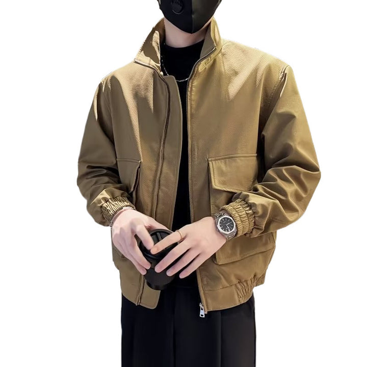 Men's Lightweight Tech Bomber Jacket with Stand-Up Collar, Large Flap Chest Pocket and Elastic Hem Mune Fashion