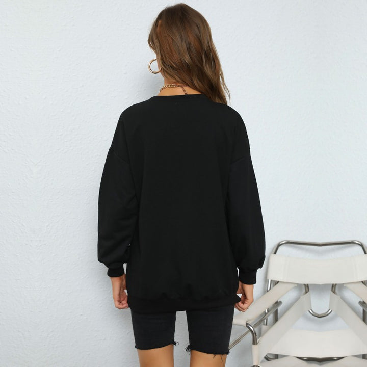 Women's Oversize College Sweatshirt with large front print, round neck & ribbed hem