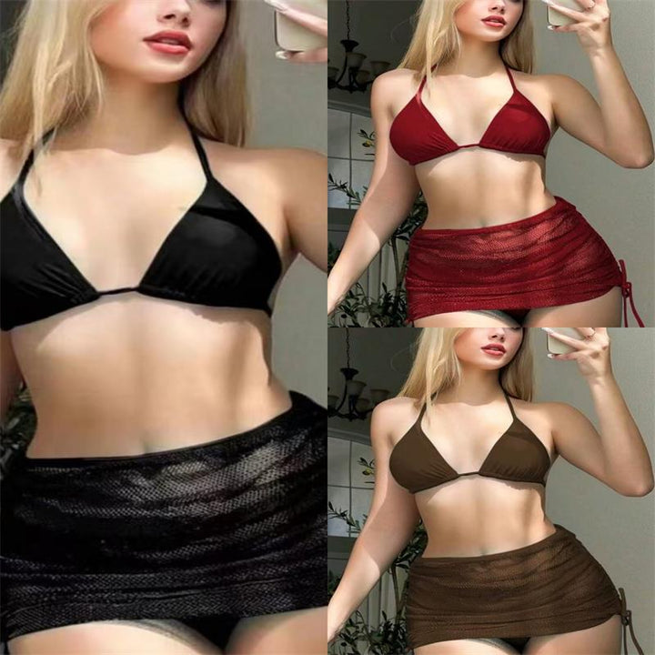 Ladies Triangle Bikini with Transparent Skirt Mune Fashion