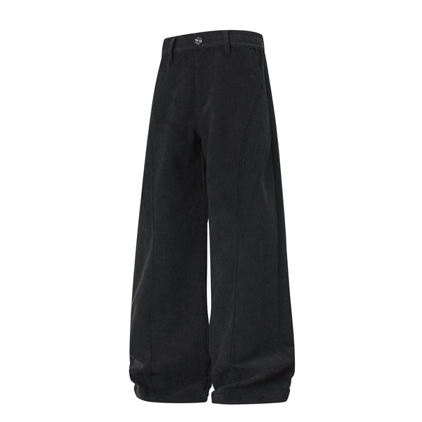 Women Wide High-Waist Cord Pants with Wide Leg and Decorative Seaming Mune Fashion