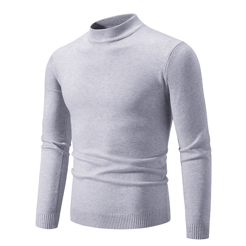 Men's Slim Fit Fine Knit Mock Neck Sweater with Ribbed Collar and Hem Mune Fashion