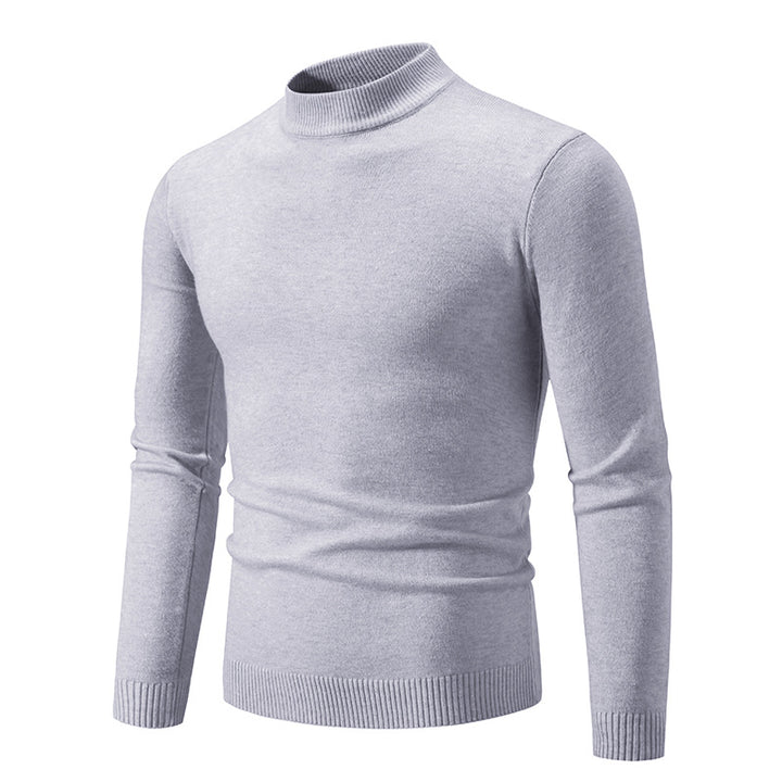 Men's Slim Fit Fine Knit Mock Neck Sweater with Ribbed Collar and Hem Mune Fashion