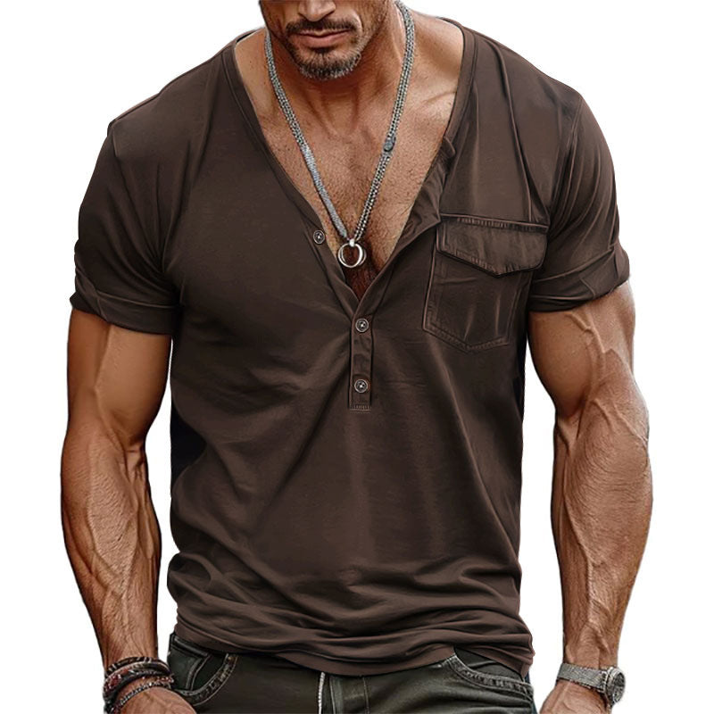 Men's nano athletic short sleeve shirt with deep V-neck, button placket and chest pocket Mune Fashion