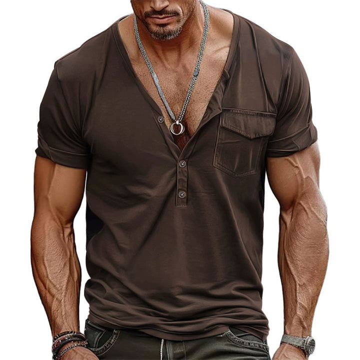 Men's nano athletic short sleeve shirt with deep V-neck, button placket and chest pocket Mune Fashion