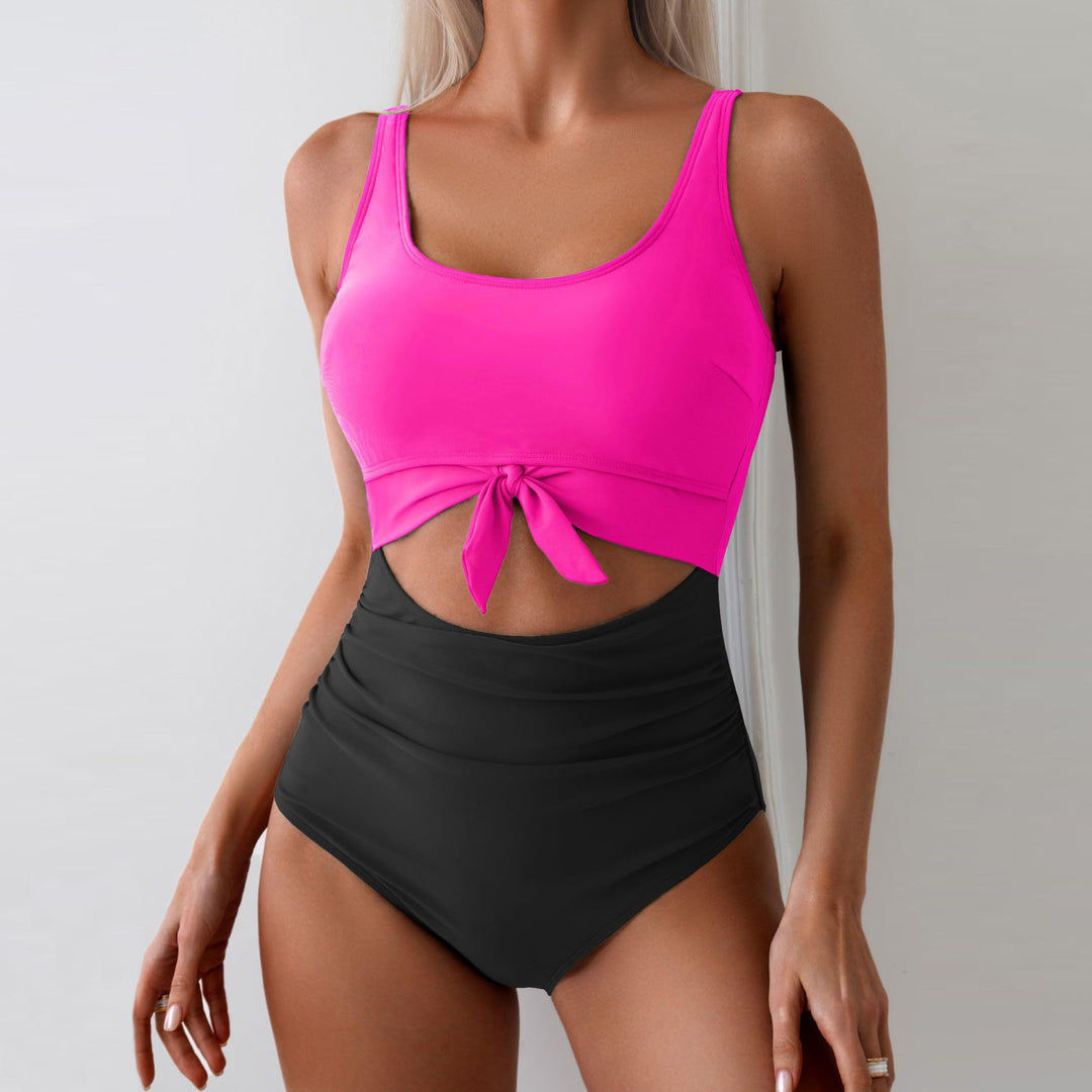 Women's One-Piece Swimsuit with Trendy Cut-Out Design and Adjustable Knot Mune Fashion