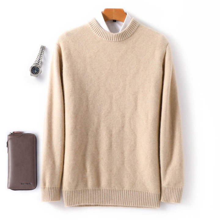 Men's fine crew neck sweater with subtle diamond structure made of cashmere blend Mune Fashion