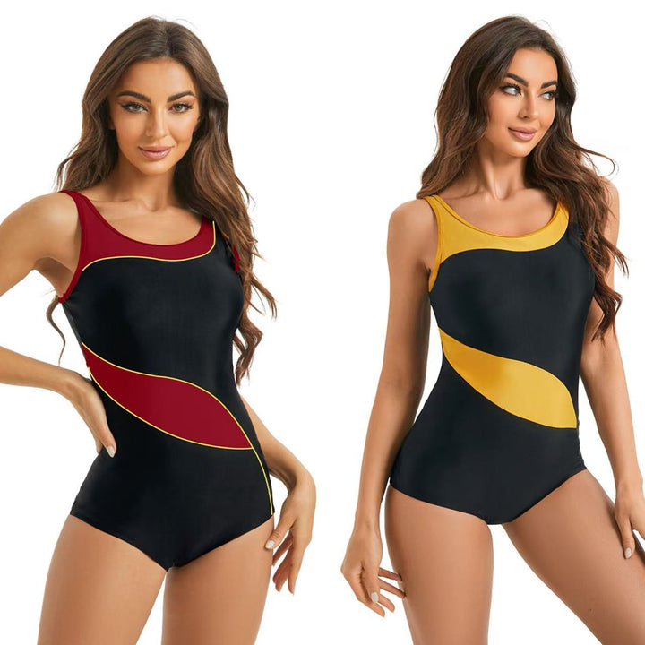 Women's sporty one-piece swimsuit with fashionable color accents Mune Fashion