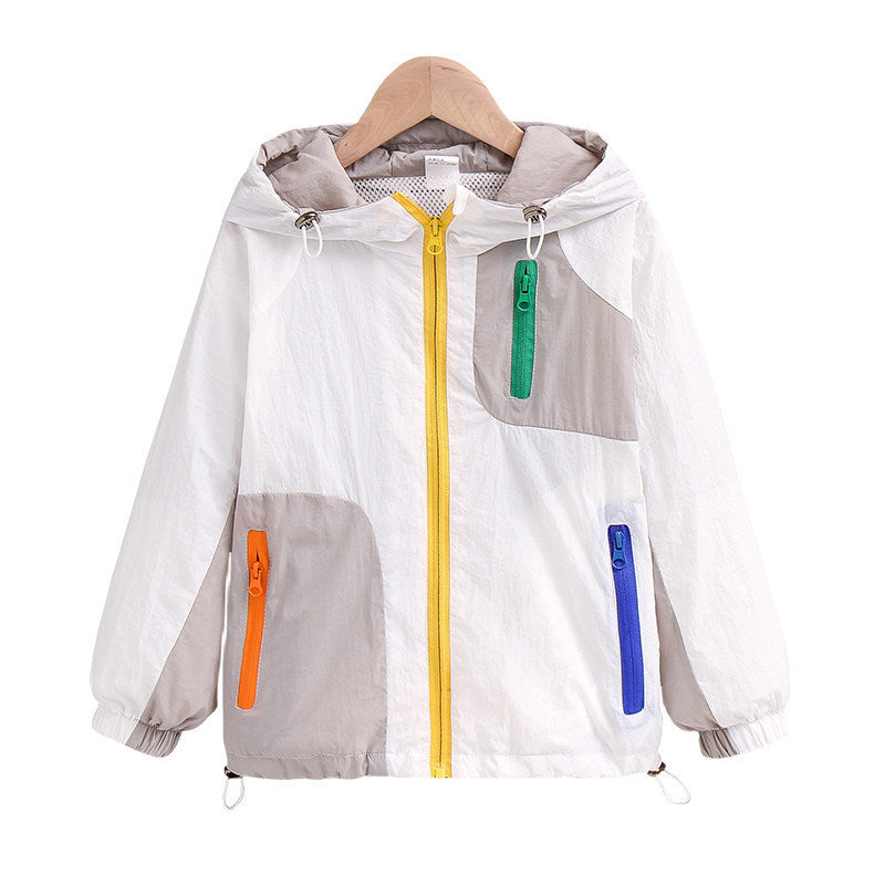 Women's lightweight hooded color block outdoor jacket with mesh lining and multiple zippered pockets Mune Fashion
