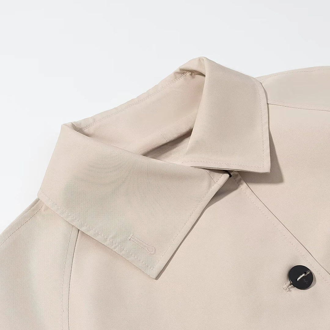 Women's short-cut water-repellent cropped trench coat with shirt collar and concealed button placket Mune Fashion