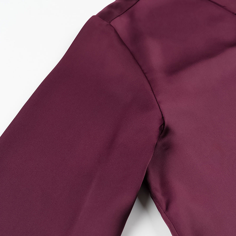 Women Silk Look Blouse with Decorative Buttons and Shirt Collar Mune Fashion