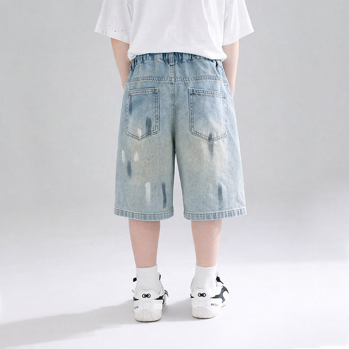 Unisex loose Denim Shorts with unique wash and abrasion style Mune Fashion