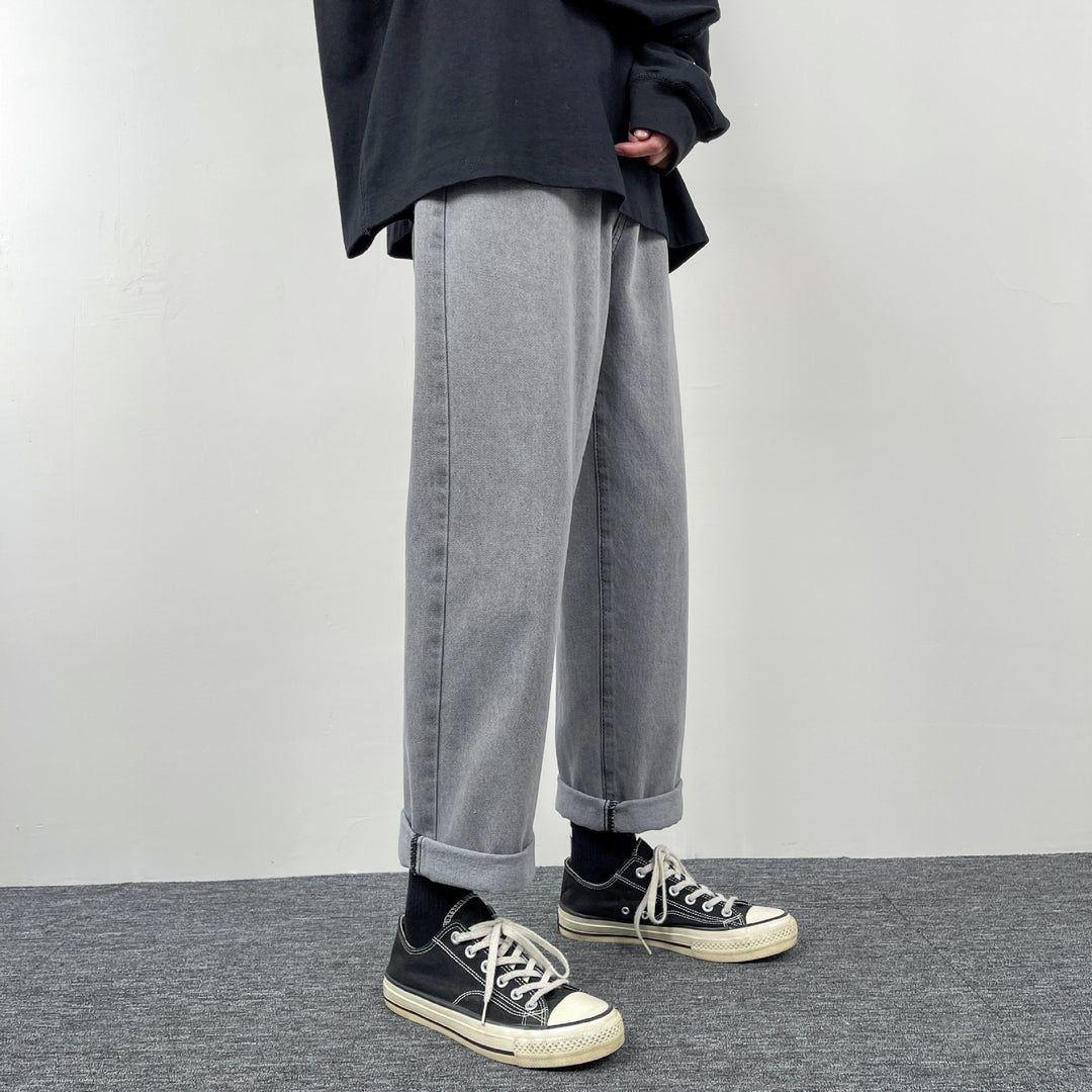 Men's super wide cut straight baggy jeans made of heavy black denim with elastic hem Mune Fashion