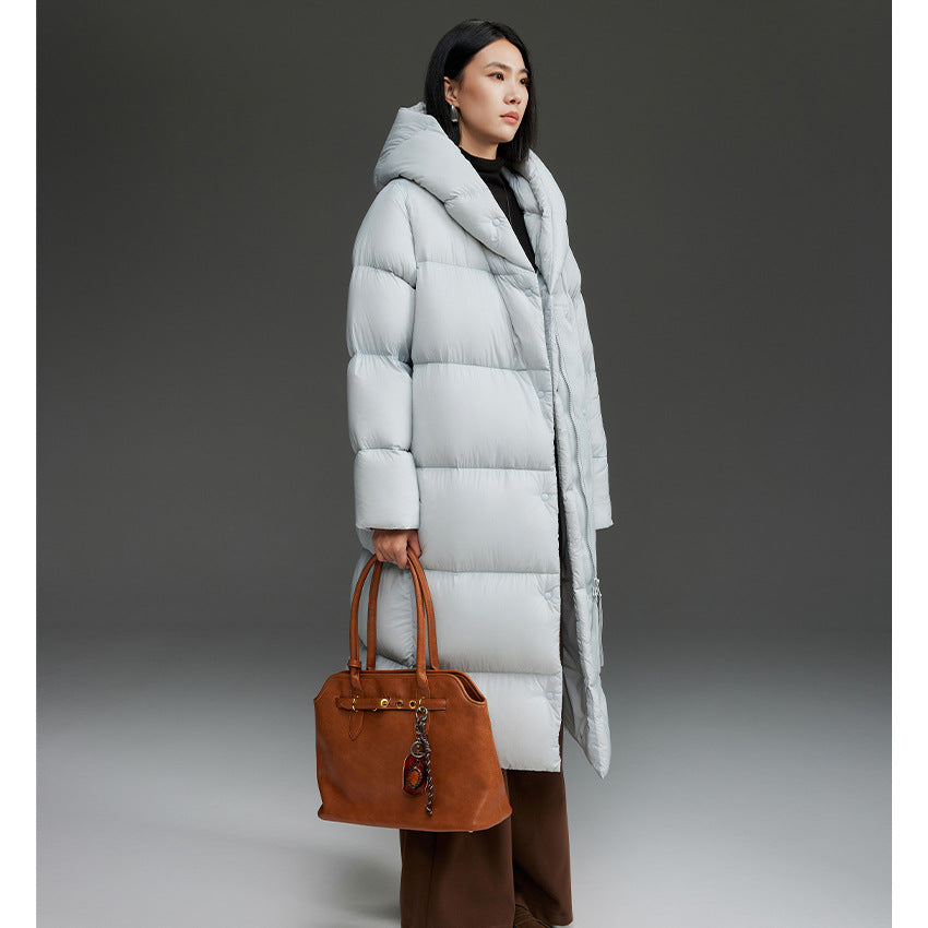Women Long Quilted Down Parka with Hood and Thermal Insulation Mune Fashion