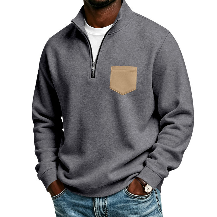Men's Troyer Sweatshirt with Half Zipper and Contrasting Chest Pocket Mune Fashion