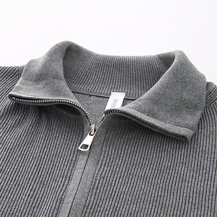 Unisex Loose Knit Blouson with Balloon Sleeves, Waffle Rib Structure and Two-Way Zipper Mune Fashion