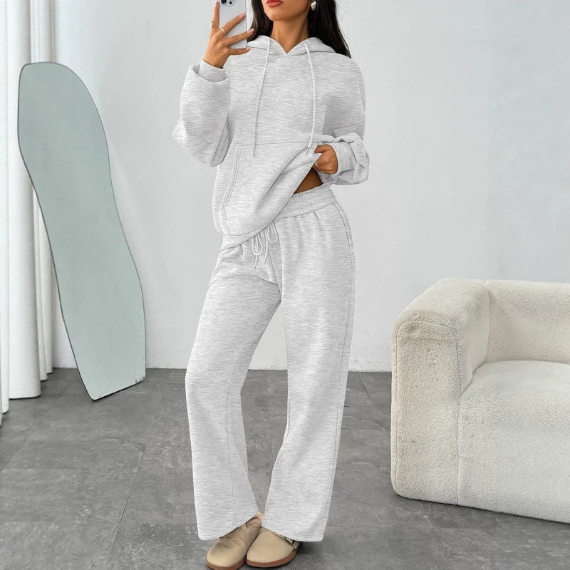 Women's Oversized Hoodie Set with Kangaroo Pocket and Wide Palazzo Pants Drune