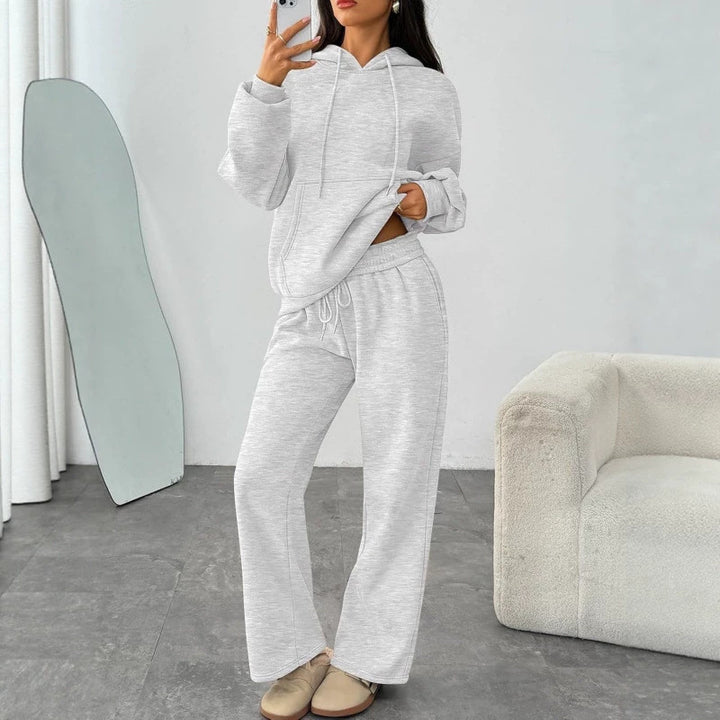 Women's Oversized Hoodie Set with Kangaroo Pocket and Wide Palazzo Pants Drune